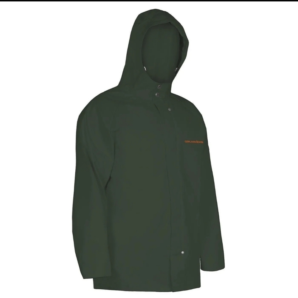 Grundens Shoreman PVC Hooded Jacket Fishing Rain Green Size 3XL